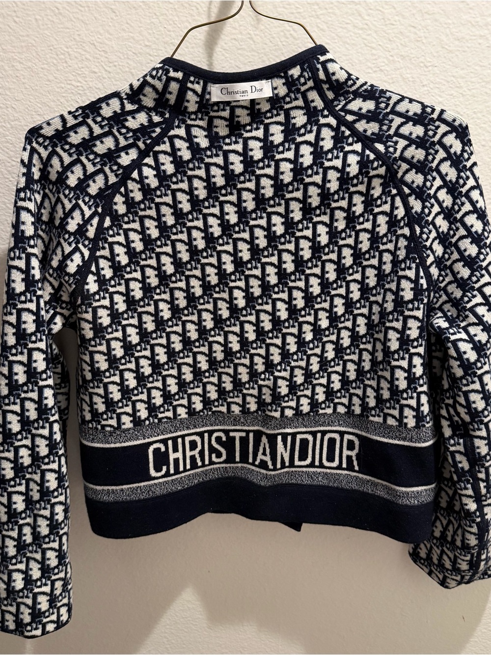 Navy & Cream Monogram Cropped Knit Zip Jacket – Designer Inspired - Picture 4 of 8